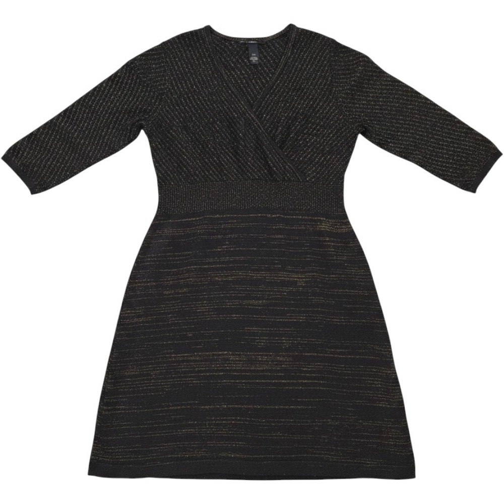Lane Bryant Black Gold Metallic Knit Wrap Front Sweater Dress Plus Size 18/20